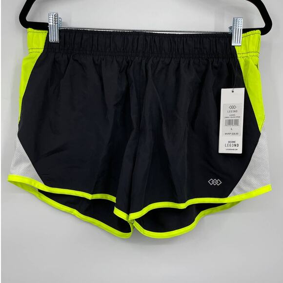Legend Running Shorts Athletic Workout Black Neon Yellow Womens Large NEW - Picture 10 of 11